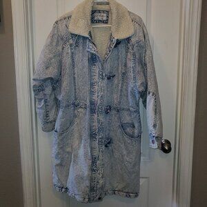 VINTAGE Acid Wash 80's Heavy Denim Duffle Coat w/Toggles– M